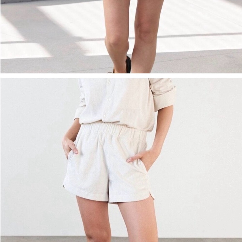 AYR Cream High-Waist Elastic Drawstring Shorts